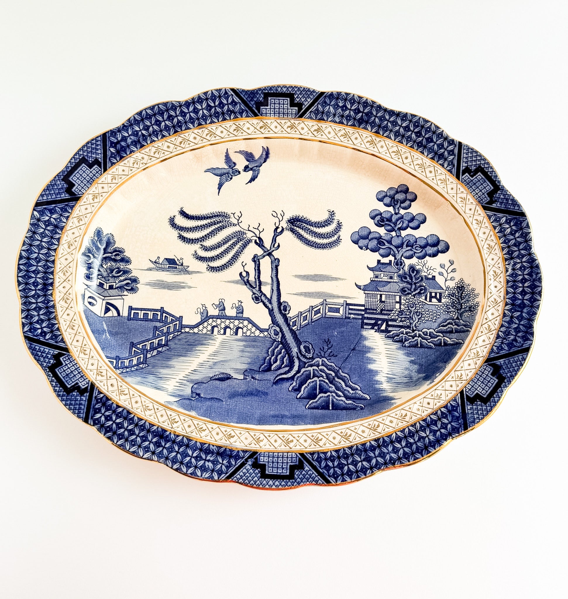 Antique Booths Real Old Willow Graduated Oval Platter Set (3) – Blue & White Transferware, England