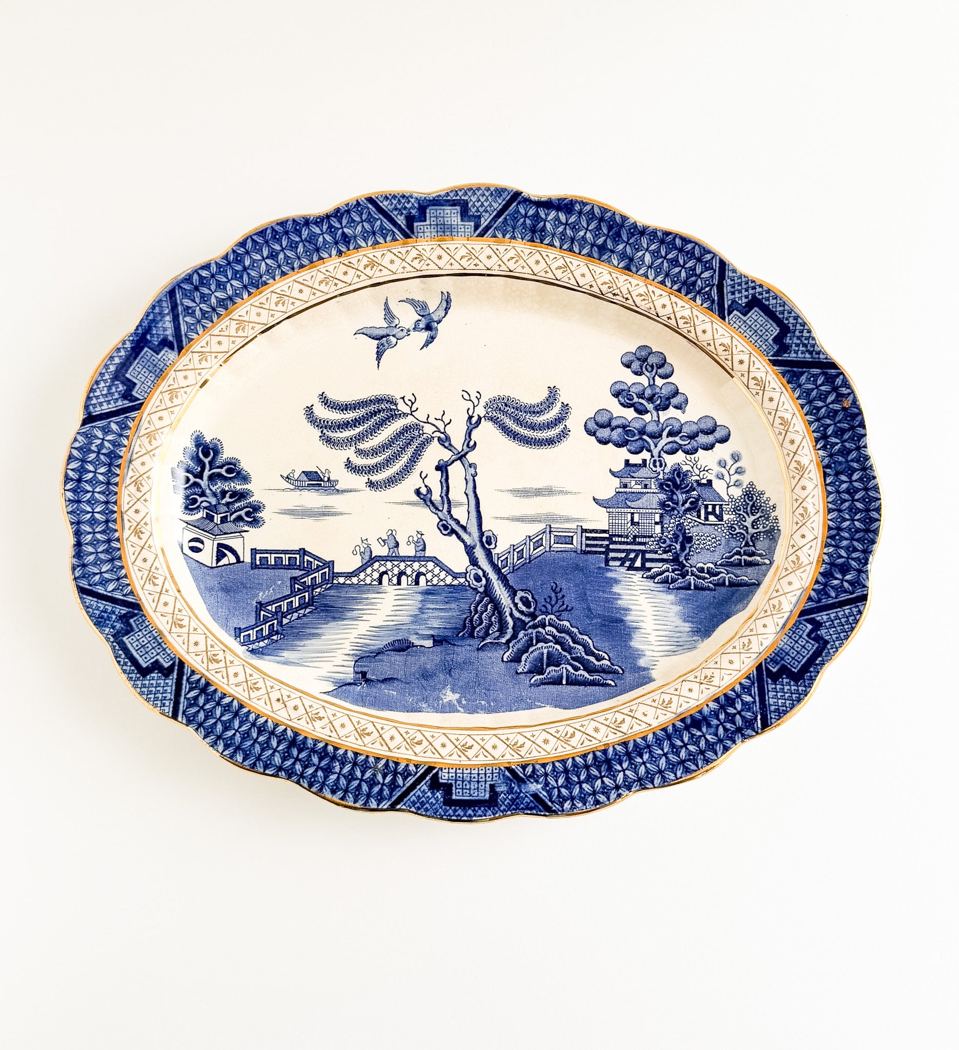 Antique Booths Real Old Willow Graduated Oval Platter Set (3) – Blue & White Transferware, England