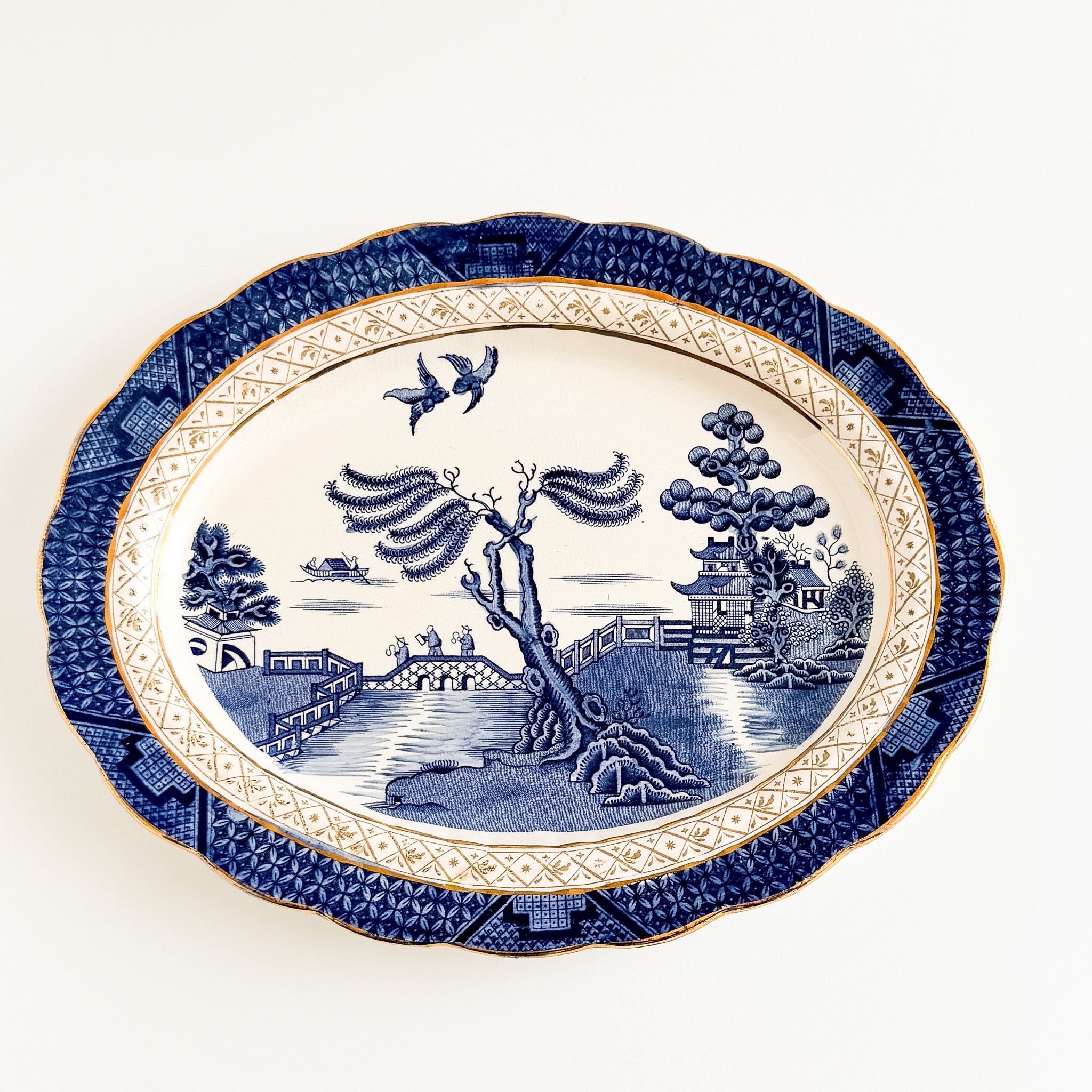 Antique Booths Real Old Willow Graduated Oval Platter Set (3) – Blue & White Transferware, England