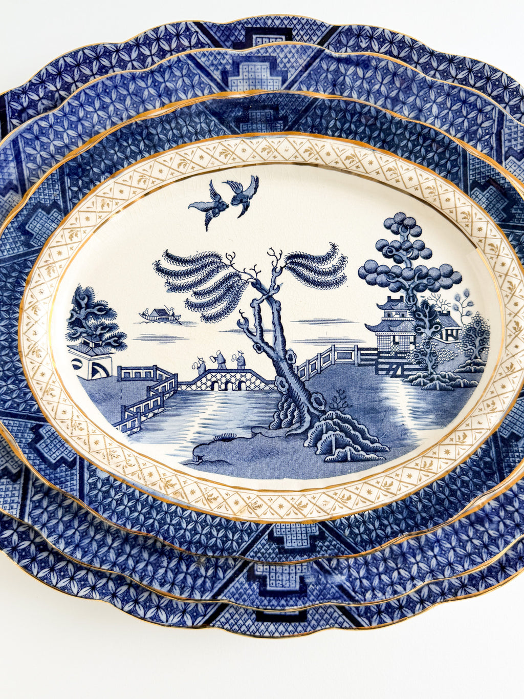 Antique Booths Real Old Willow Graduated Oval Platter Set (3) – Blue & White Transferware, England