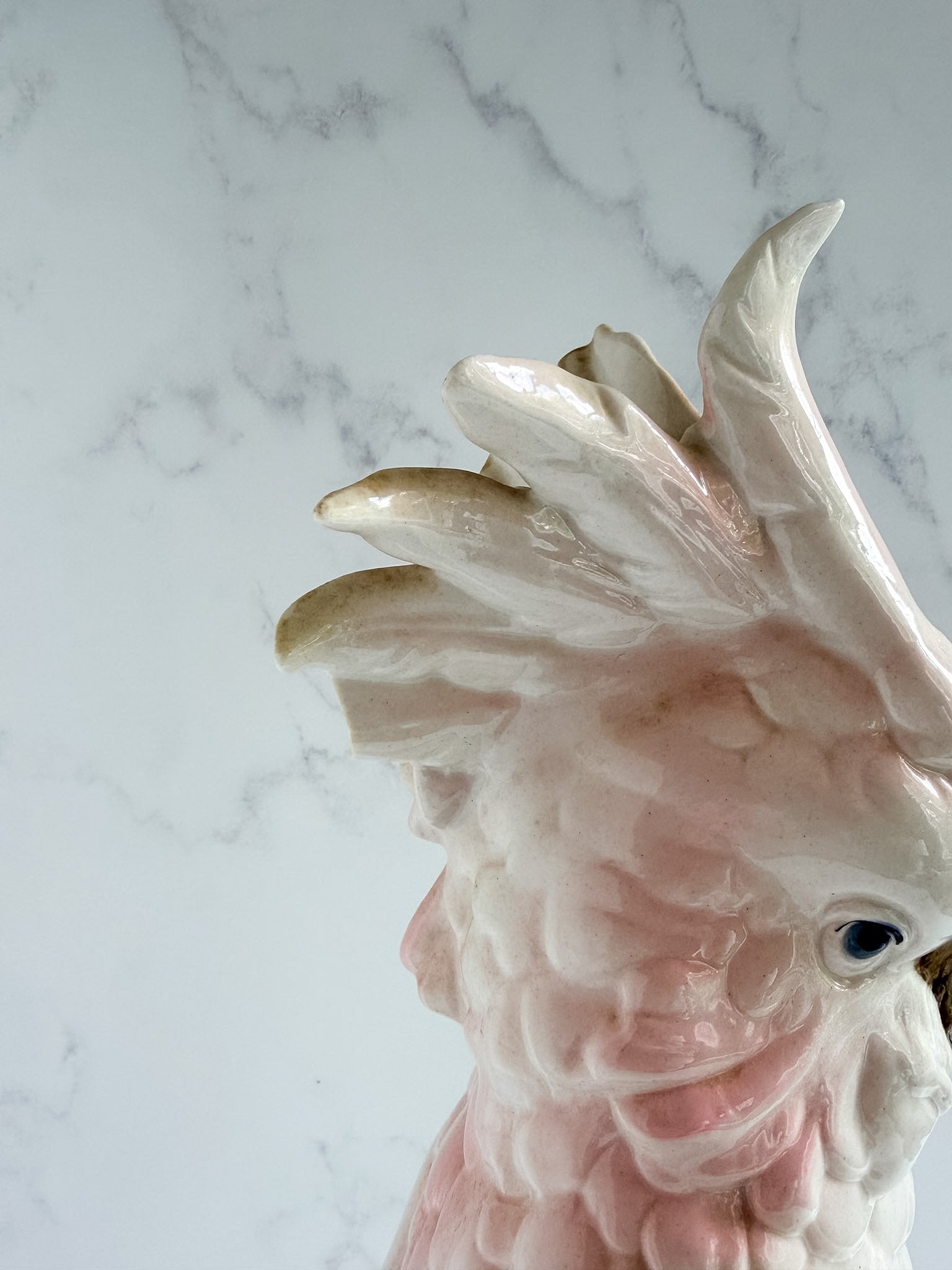 Vintage Ceramic Cockatoo Figurine – Hand Painted Pink & White Parrot Statue